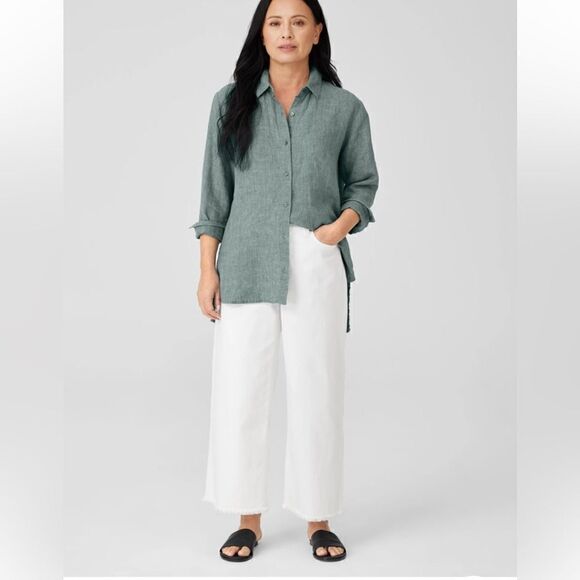 Eileen Fisher Organic Cotton Denim Wide-Leg Jean Easy Fit, Cropped Length S $218 - Picture 2 of 12